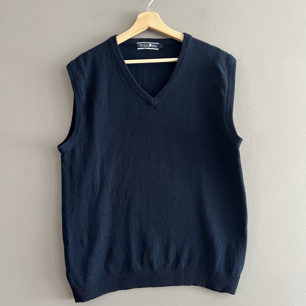 Woolovers Mens Vest 100% Pure New Wool Jumper Navy Blue Sz Large